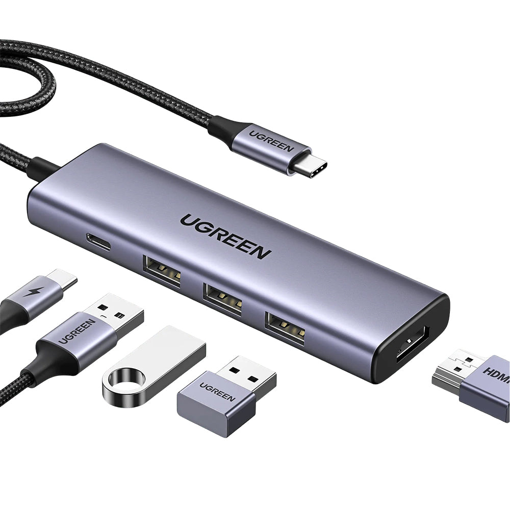 Hub USB-C UGREEN CM511 (15596), 3 x USB-A 3.0 - 1 x USB-C - 1 x HDMI, Sivi