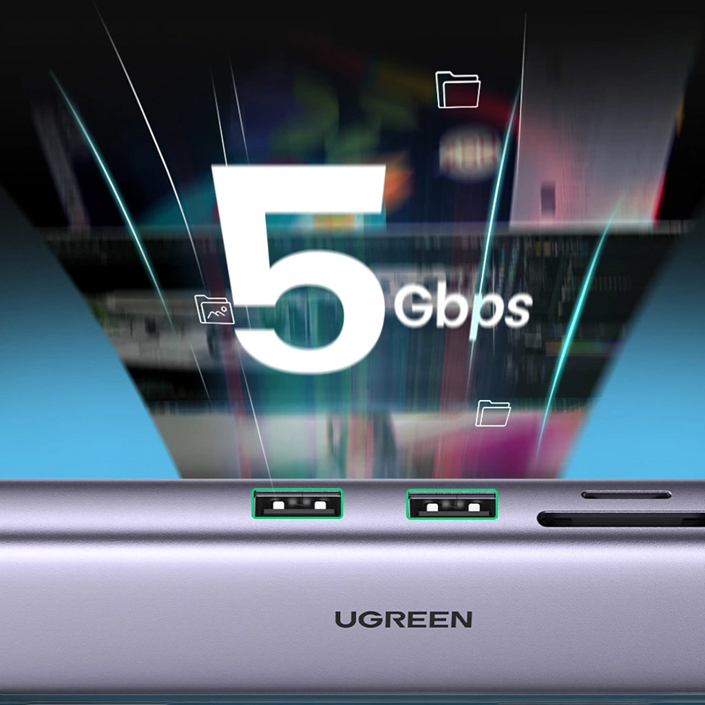 Hub USB-C UGREEN CM512 (90568), 2 x USB-A 3.0 - 1 x USB-C - 1 x HDMI - 1 x RJ45 - 1 x SD - 1 x microSD, Sivi