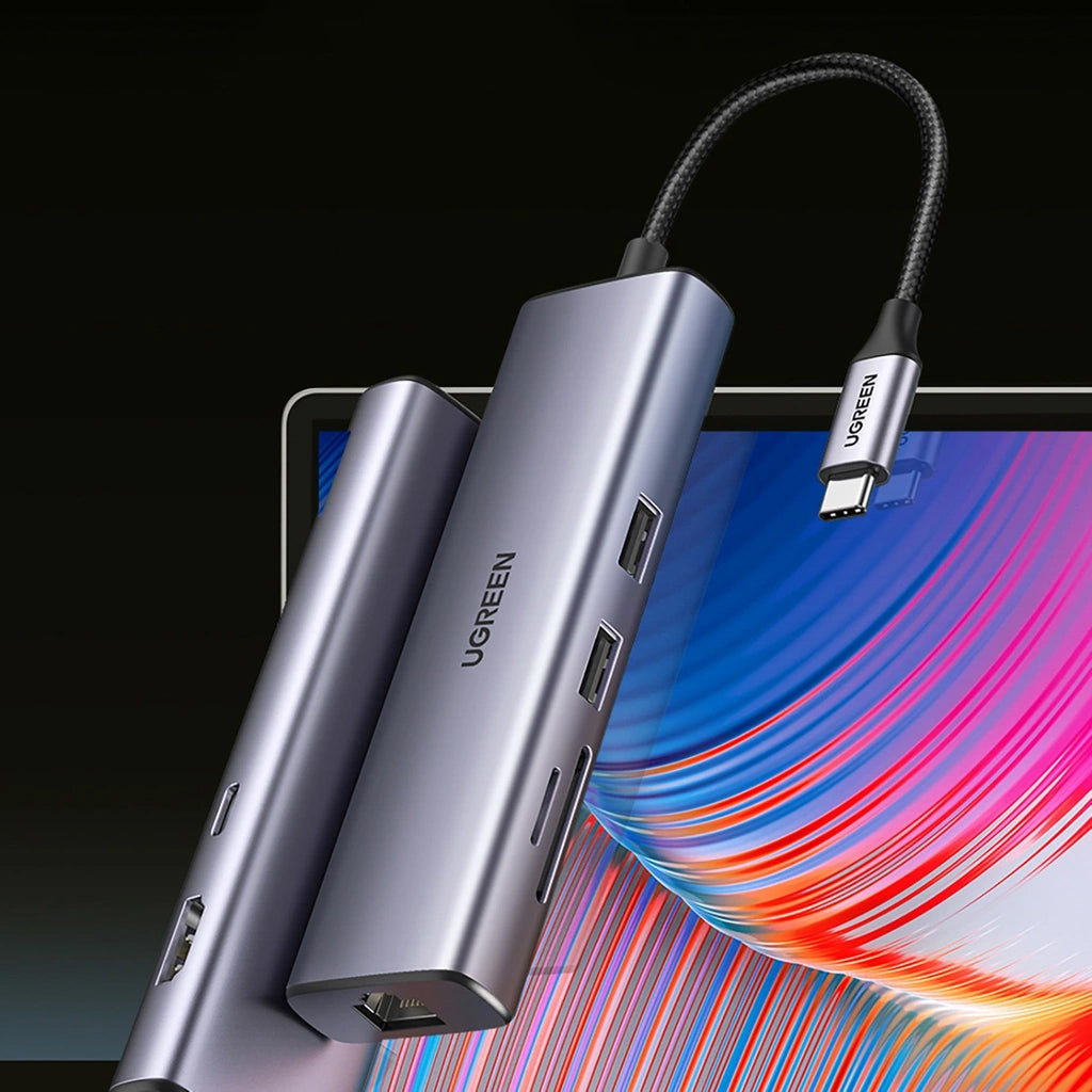 Hub USB-C UGREEN CM512 (90568), 2 x USB-A 3.0 - 1 x USB-C - 1 x HDMI - 1 x RJ45 - 1 x SD - 1 x microSD, Sivi