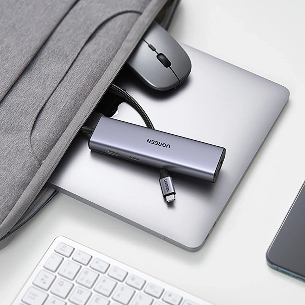 Hub USB-C UGREEN CM512 (90568), 2 x USB-A 3.0 - 1 x USB-C - 1 x HDMI - 1 x RJ45 - 1 x SD - 1 x microSD, Sivi