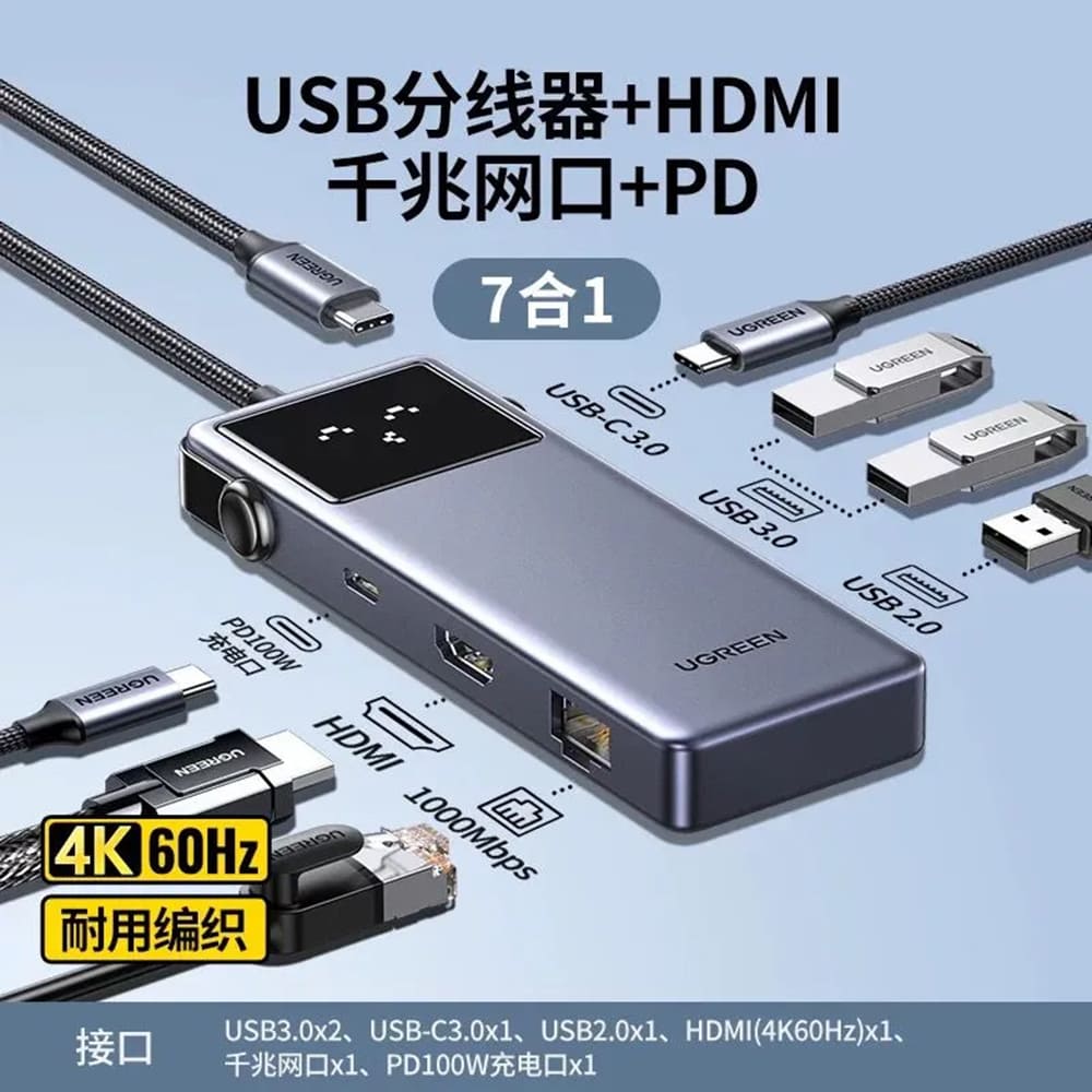 Hub USB-C UGREEN CM888 (45155) Uno, 6in1, Sivi