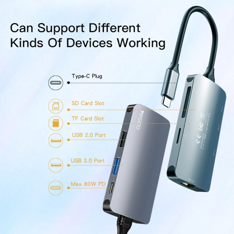Hub USB-C Yesido HB15, 6in1, Sivi