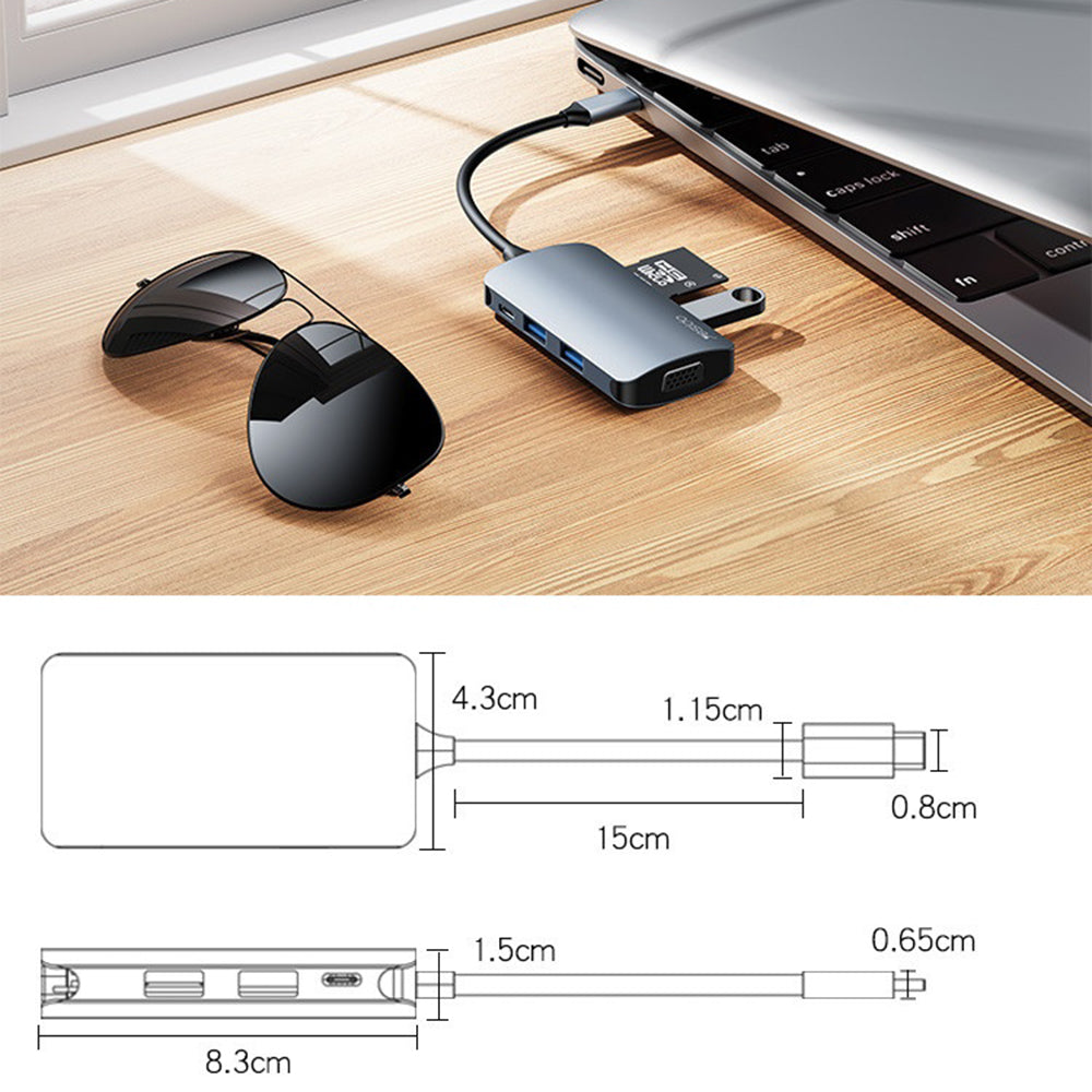 Hub USB-C Yesido HB16, 7u1, Sivi