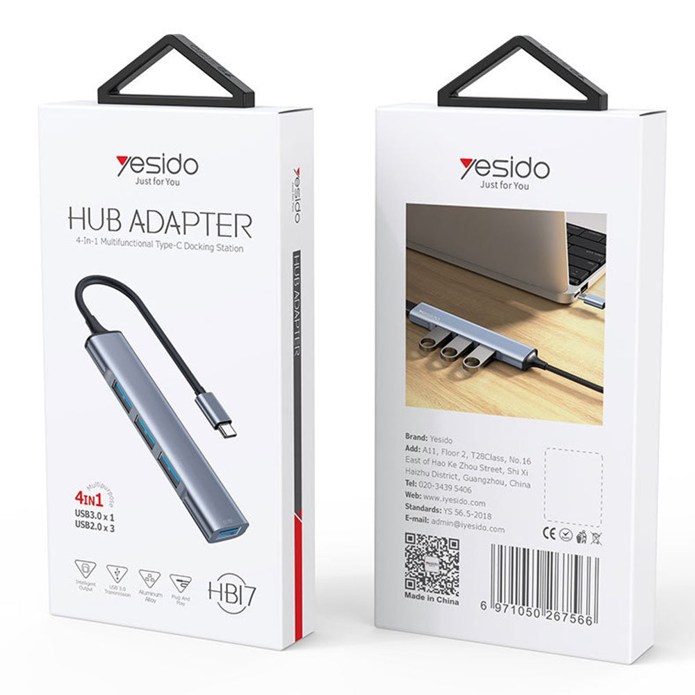 Hub USB-C Yesido HB17, 4in1, Sivi