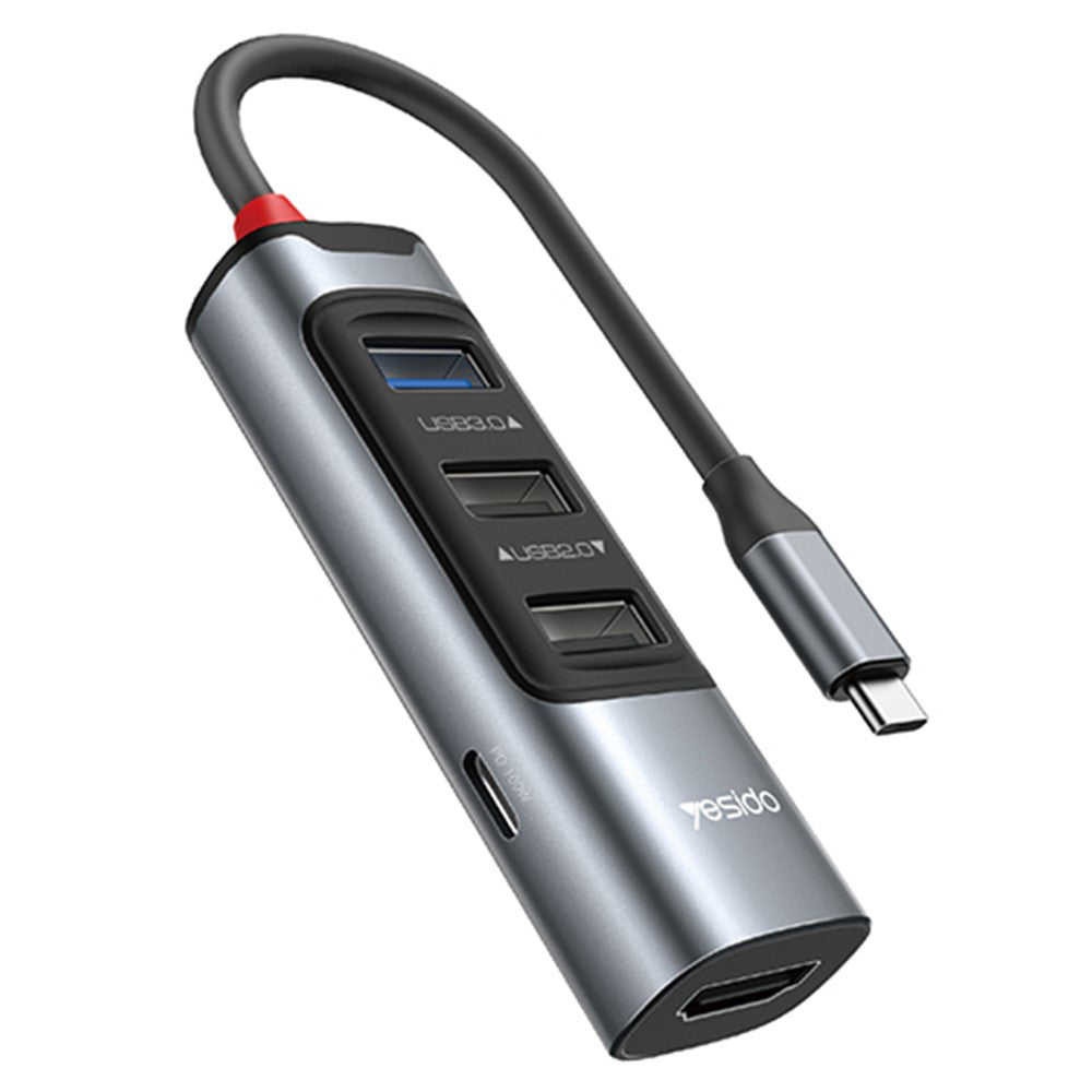 Hub USB-C Yesido HB22, 5in1, Sivi
