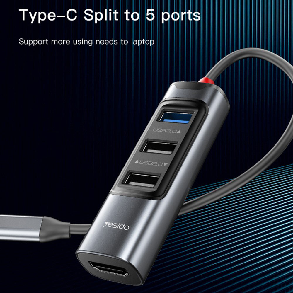 Hub USB-C Yesido HB22, 5in1, Sivi