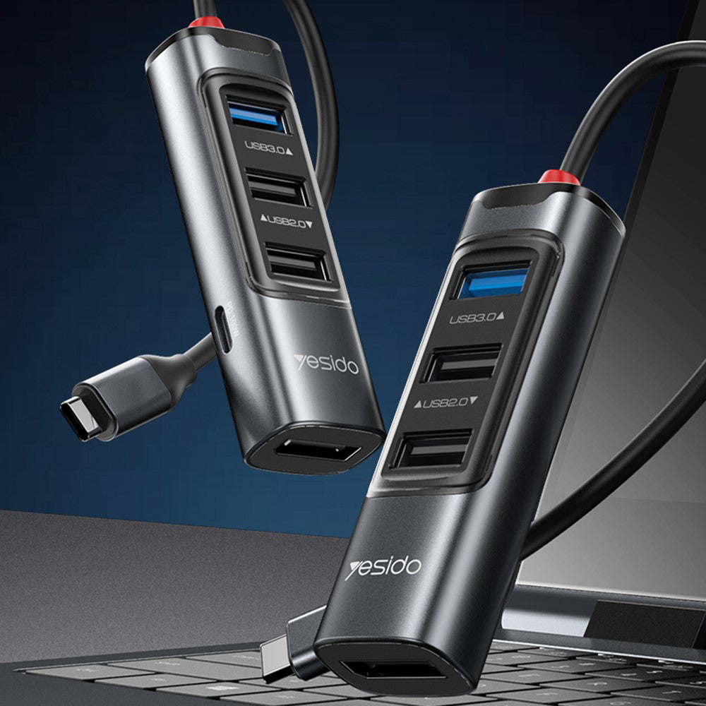 Hub USB-C Yesido HB23, 5in1, Sivi
