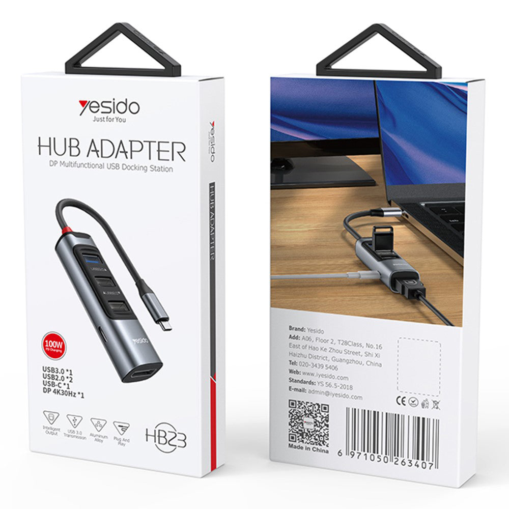 Hub USB-C Yesido HB23, 5in1, Sivi