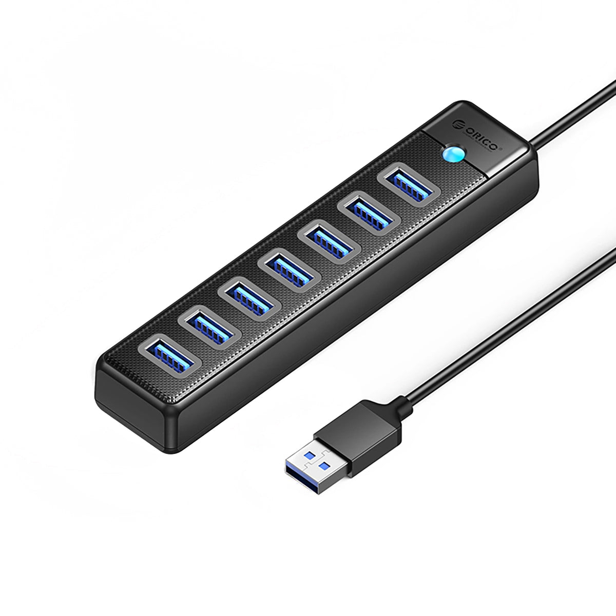 Hub USB Orico PW7U-U3, 7 x USB-A 3.0 - 1 x USB-C, Crni