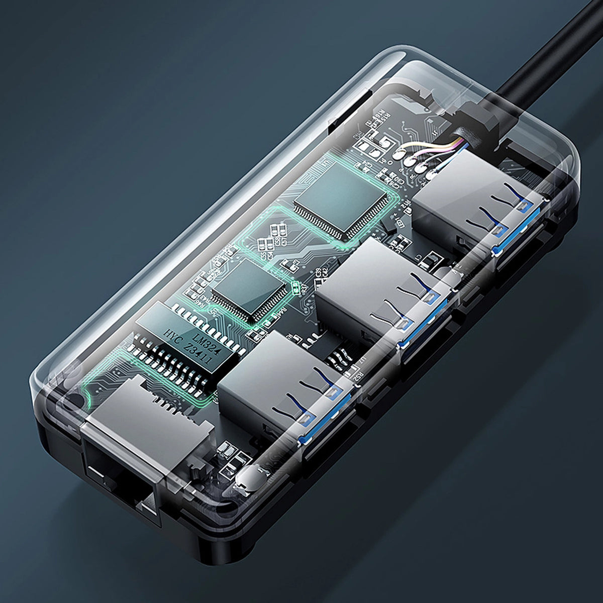 Hub USB UGREEN 20265, 3 x USB-A 3.0 - 1 x RJ45, Crni