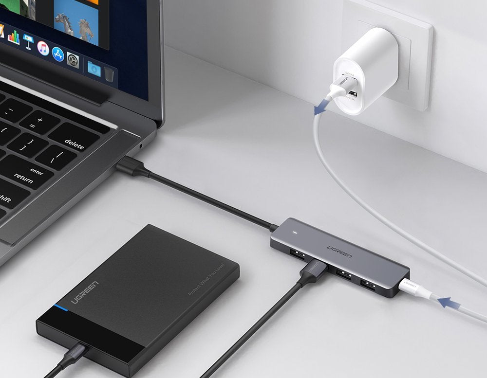 Hub USB UGREEN CM219, 4 x USB-A 3.0 - 1 x USB-C, Sivi