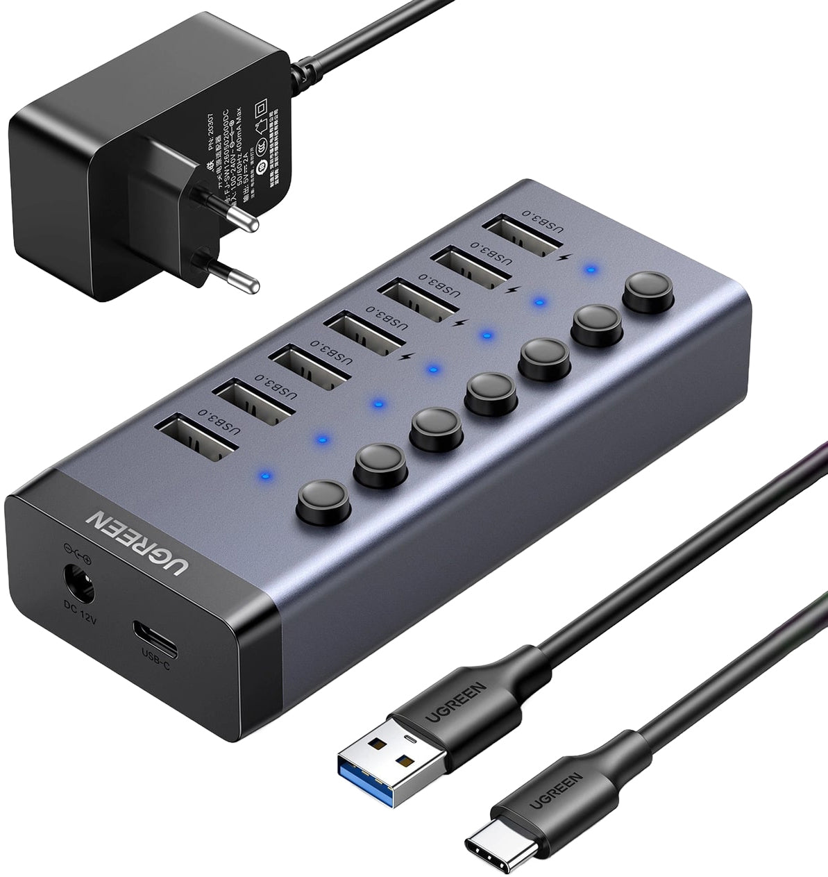 Hub USB UGREEN CM481, 7 x USB-A 3.0, Sivi