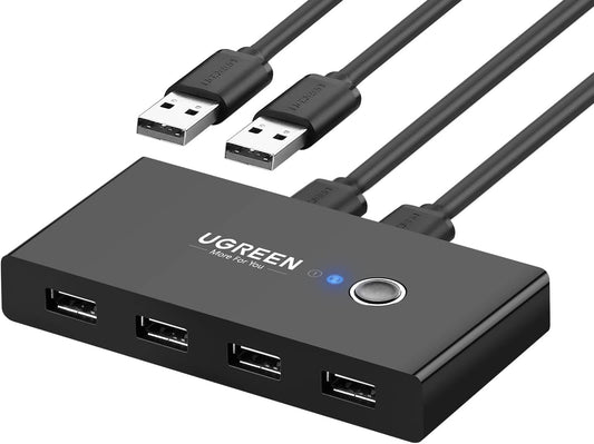 USB Hub UGREEN US216 Two Sharing Switch Box, 4 x USB-A, Crni
