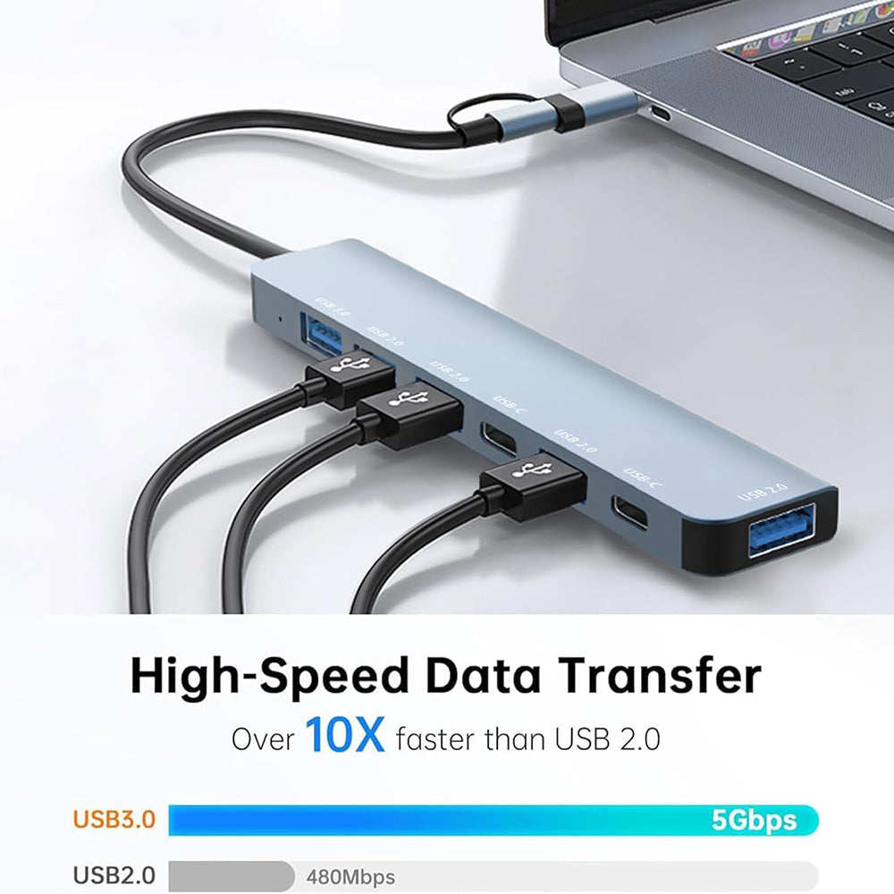 Hub USB / USB-C Techsuit H6 DataBridge, 7in1, Sivi