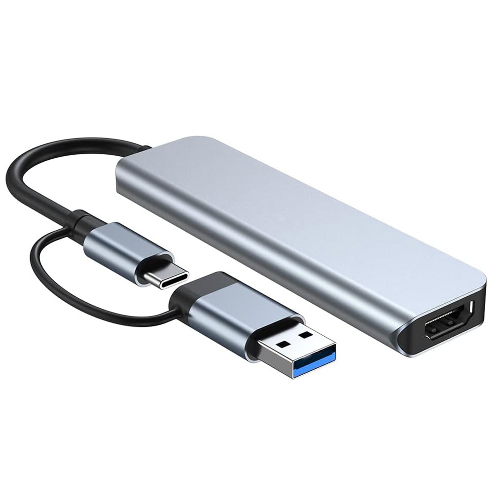 Hub USB / USB-C Techsuit H7 DataBridge, 5in1, Sivi