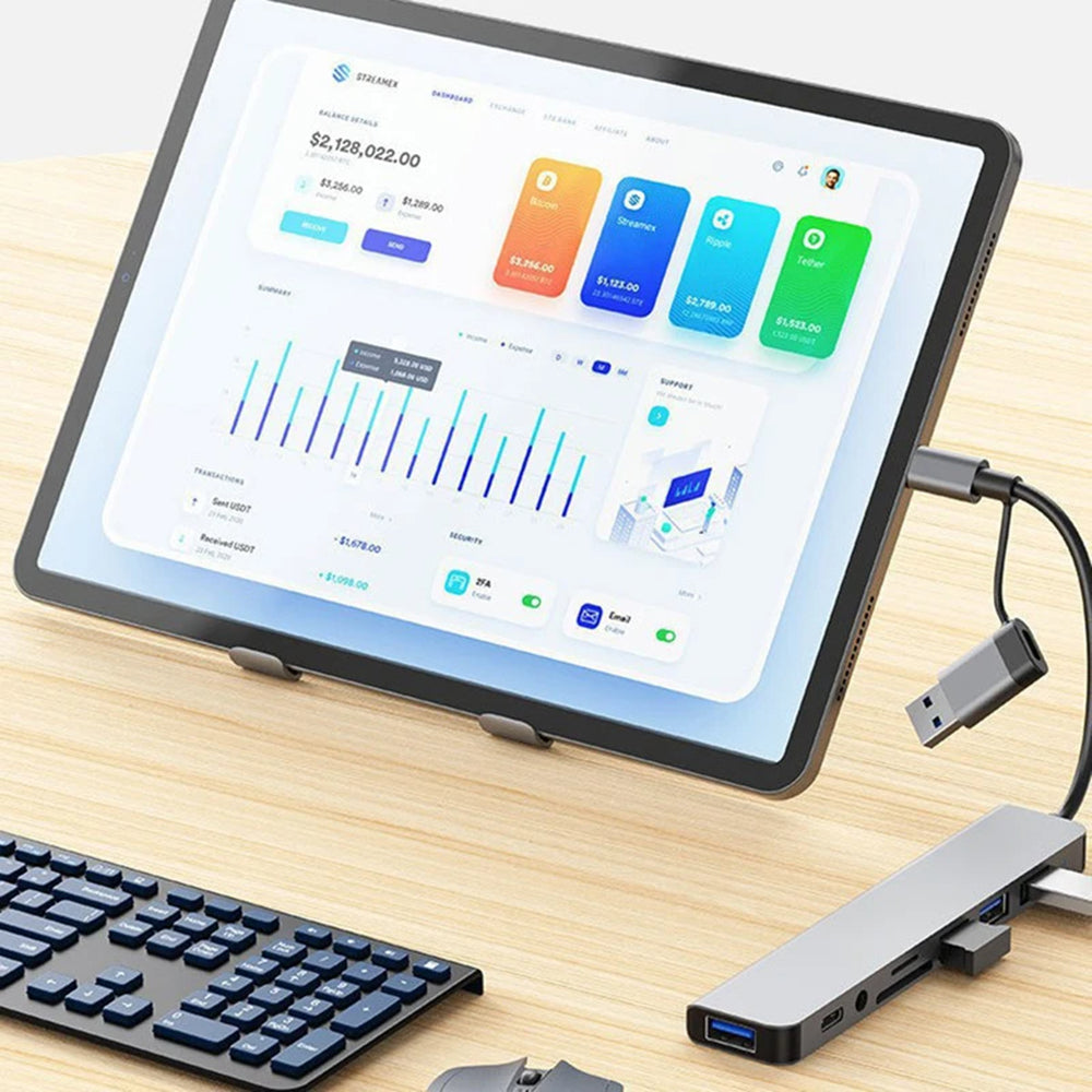 Hub USB / USB-C Techsuit H9 DataBridge, 8in1, Sivi