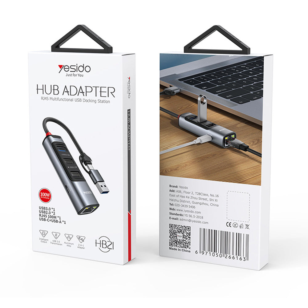 Hub USB / USB-C Yesido HB21, 5in1, Sivi