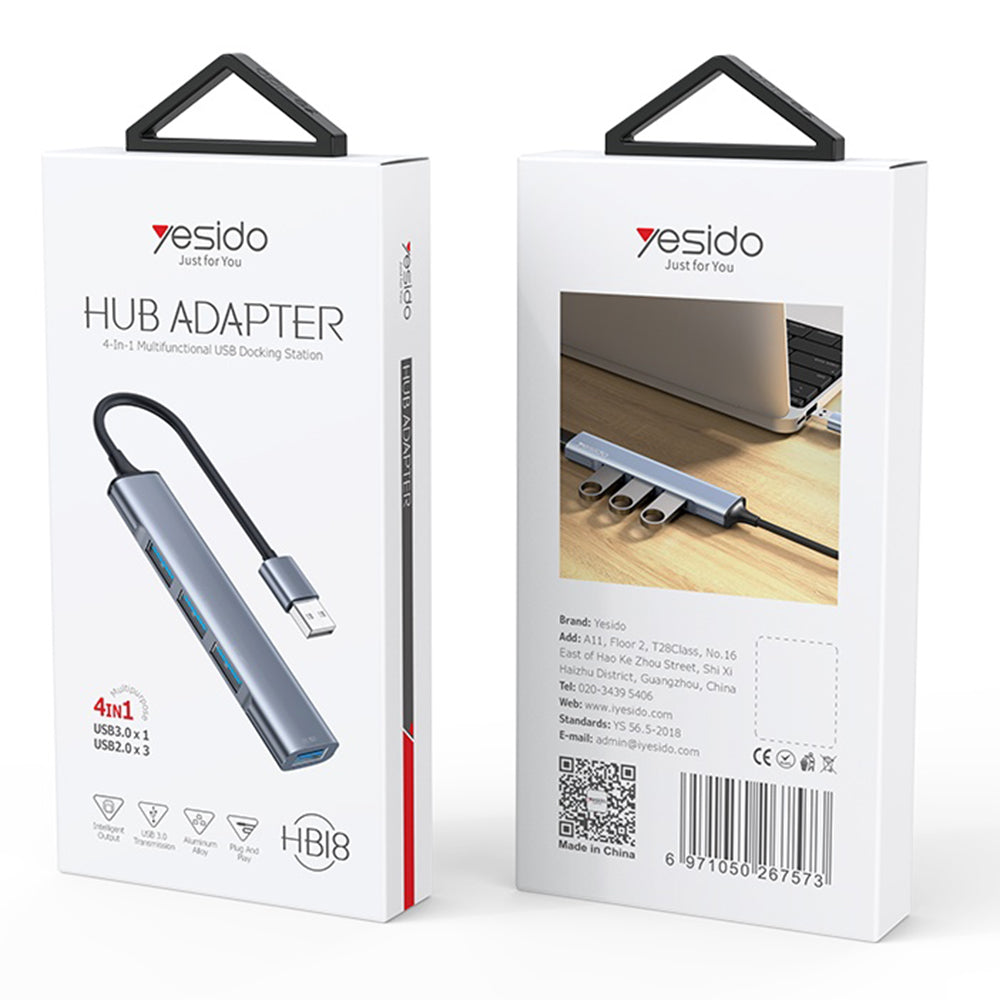 Hub USB Yesido HB18, 4in1, Sivi