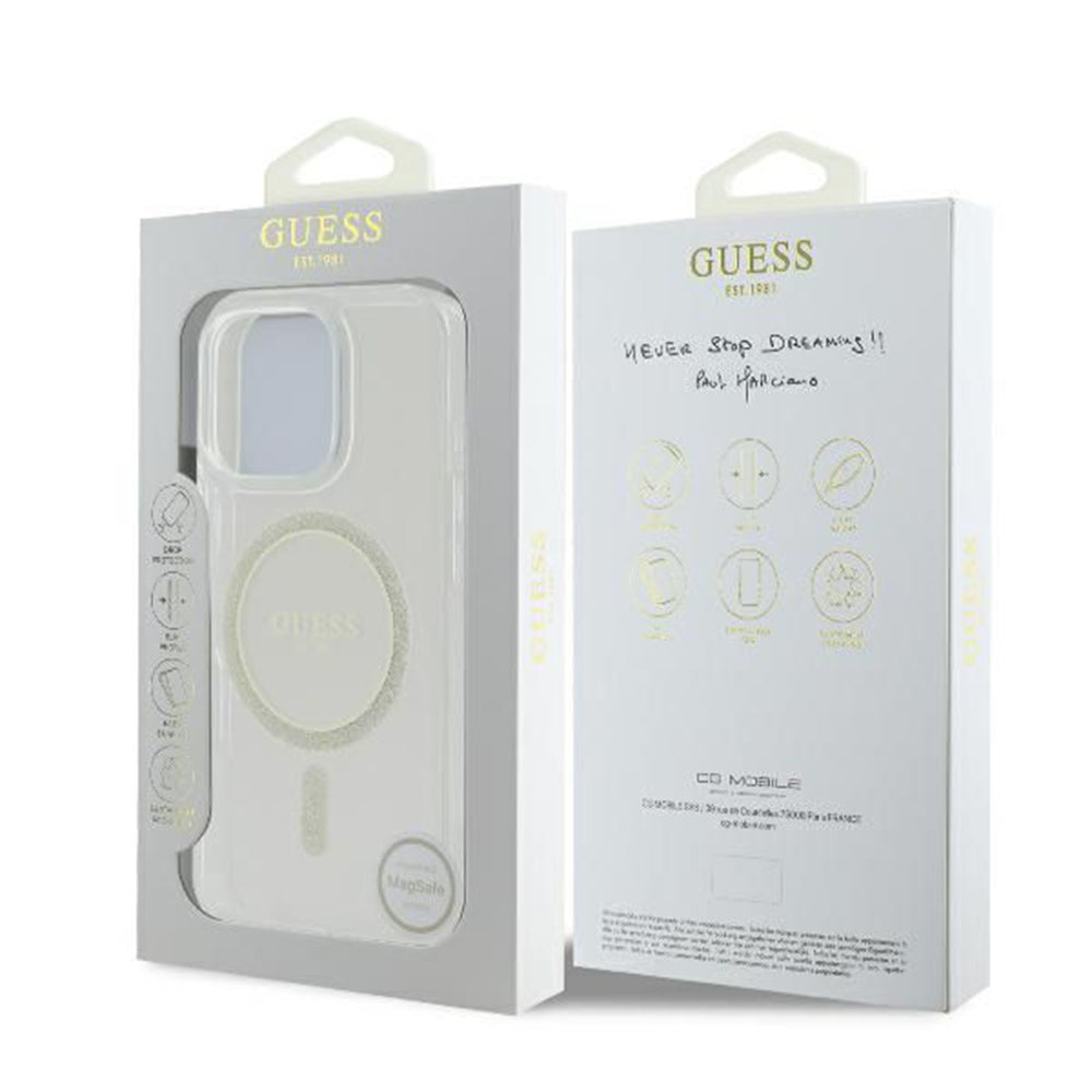 Futrola MagSafe za Apple iPhone 16 Pro, Guess, IML Glitter Ring, Transparentna GUHMP16LHFGERET