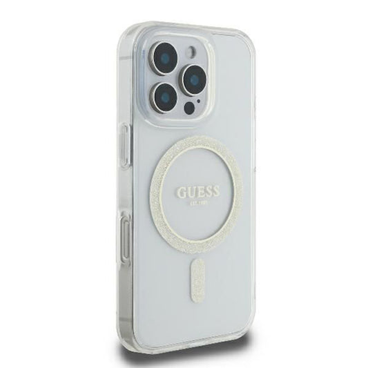 Futrola MagSafe za Apple iPhone 16 Pro, Guess, IML Glitter Ring, Transparentna GUHMP16LHFGERET