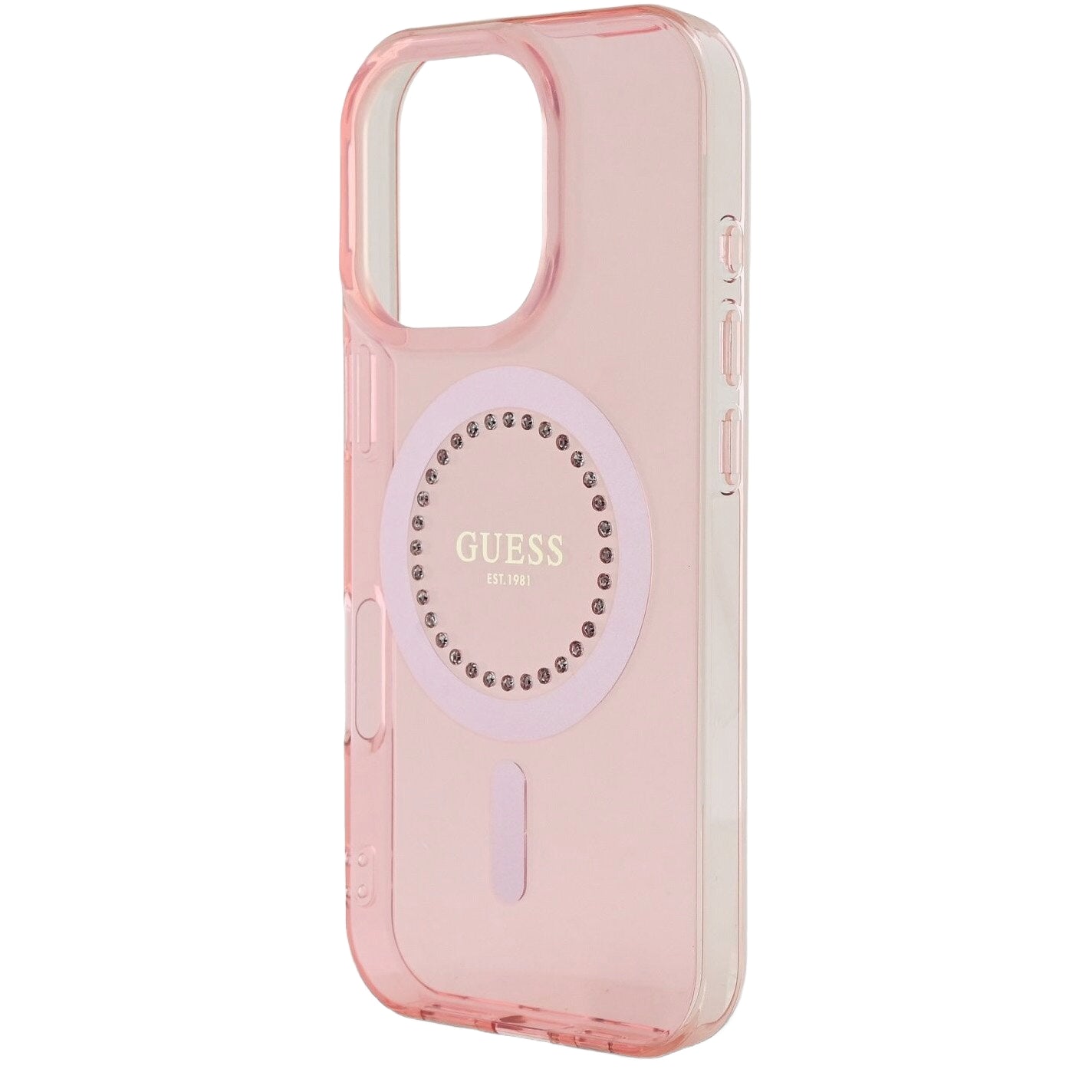 Futrola MagSafe za Apple iPhone 16 Pro Max, Guess, IML Rhinestones Ring, Roze GUHMP16XPFTDTEP