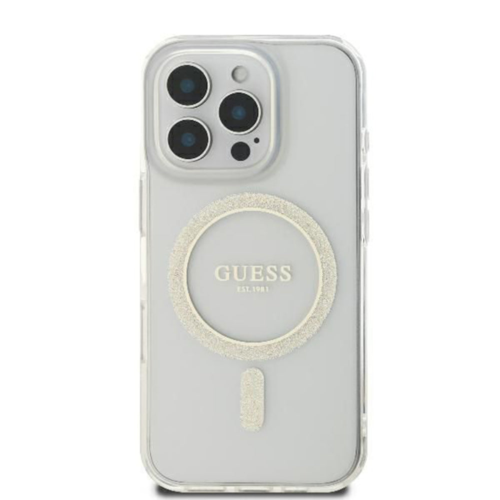 Futrola MagSafe za Apple iPhone 16 Pro, Guess, IML Glitter Ring, Transparentna GUHMP16LHFGERET
