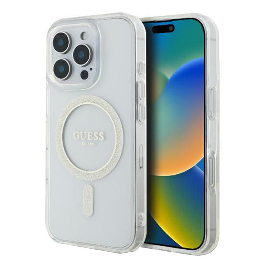 Futrola MagSafe za Apple iPhone 16 Pro, Guess, IML Glitter Ring, Transparentna GUHMP16LHFGERET