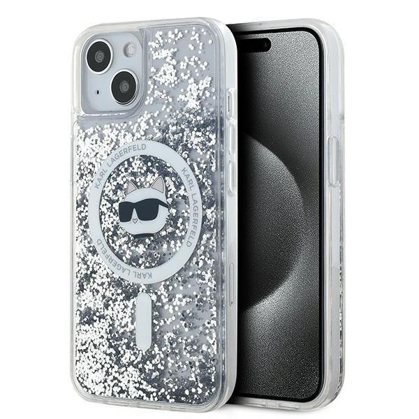 Husa MagSafe za Apple iPhone 14, Karl Lagerfeld, Liquid Glitter Choupette's Head, Transparentna