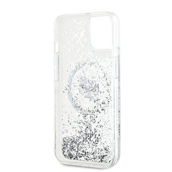 Husa MagSafe za Apple iPhone 14, Karl Lagerfeld, Liquid Glitter Choupette's Head, Transparentna