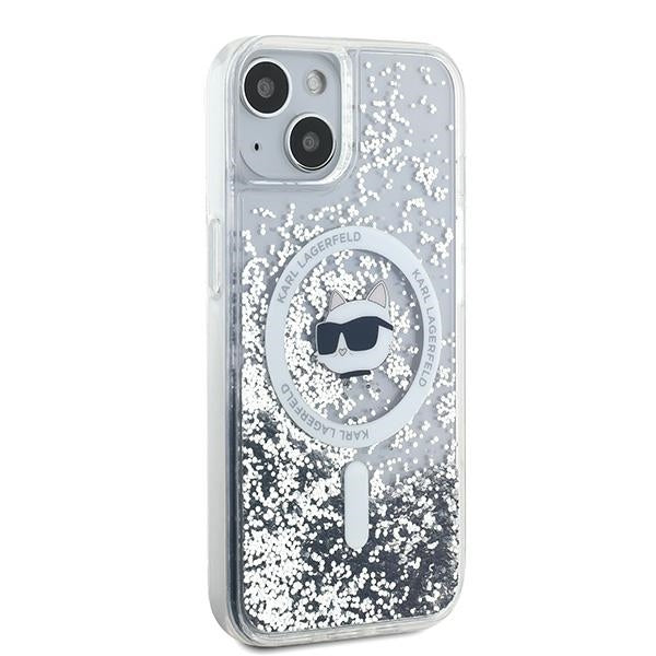 Husa MagSafe za Apple iPhone 14, Karl Lagerfeld, Liquid Glitter Choupette's Head, Transparentna