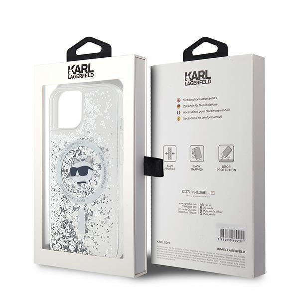 Husa MagSafe za Apple iPhone 14, Karl Lagerfeld, Liquid Glitter Choupette's Head, Transparentna