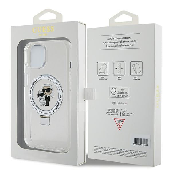 Futrola MagSafe za Apple iPhone 14, Karl Lagerfeld, Ring Stand Karl & Choupette, Bela