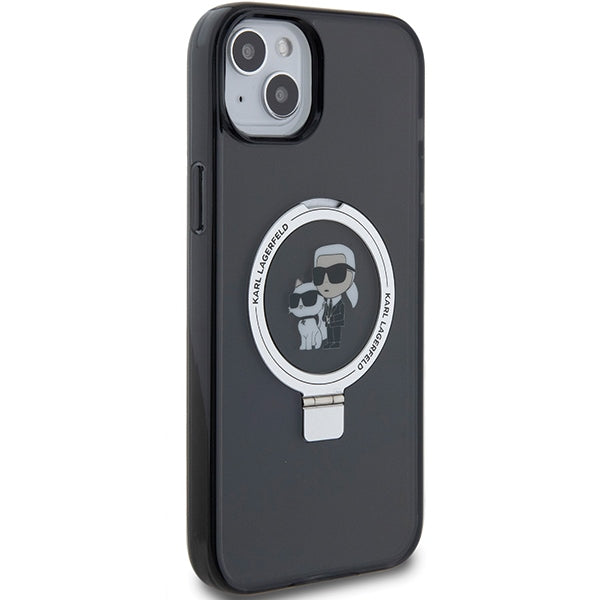 Futrola MagSafe za Apple iPhone 14, Karl Lagerfeld, Ring Stand Karl & Choupette, Crna