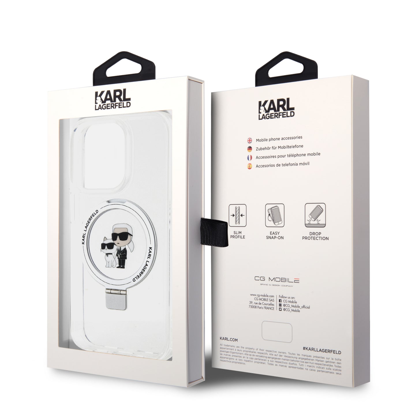 Futrola MagSafe za Apple iPhone 14 Pro, Karl Lagerfeld, Ring Stand Karl & Choupette, Bela