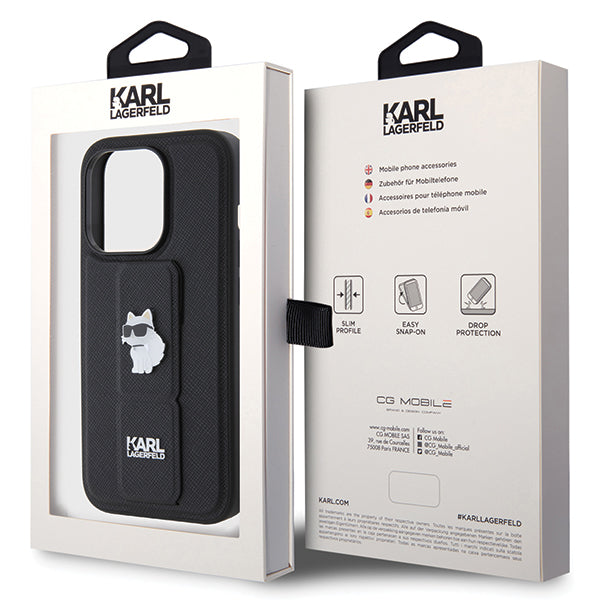 Futrola MagSafe za Apple iPhone 14 Pro, Karl Lagerfeld, Saffiano Gripstand Choupette, Crna