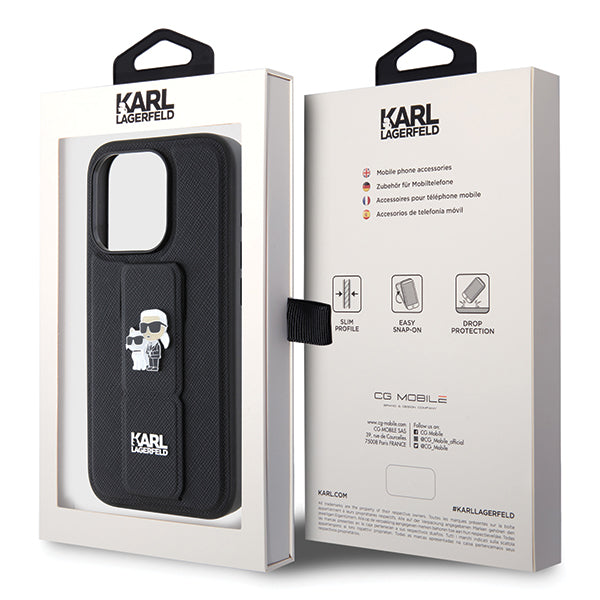 Futrola MagSafe za Apple iPhone 14 Pro, Karl Lagerfeld, Saffiano Gripstand Karl & Choupette, Crna