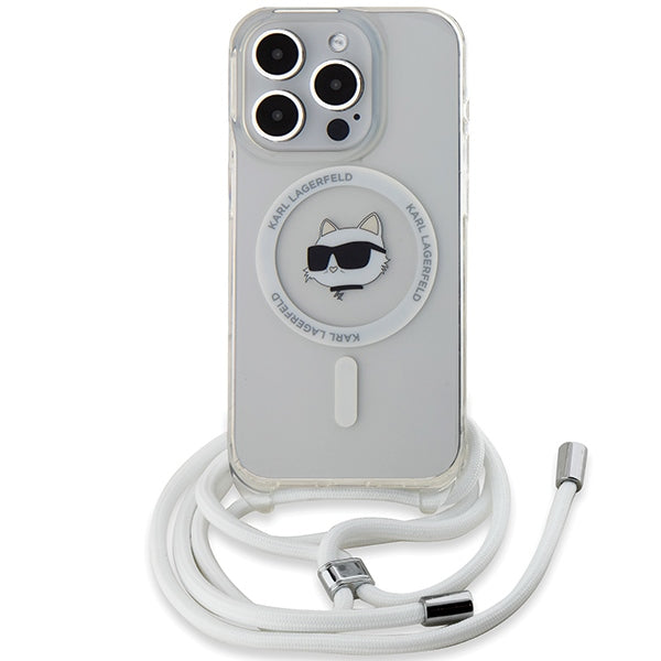 Futrola MagSafe za Apple iPhone 14 Pro Max, Karl Lagerfeld, IML Crossbody Choupette's Head with Strap, Transparentna