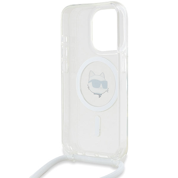 Futrola MagSafe za Apple iPhone 14 Pro Max, Karl Lagerfeld, IML Crossbody Choupette's Head with Strap, Transparentna