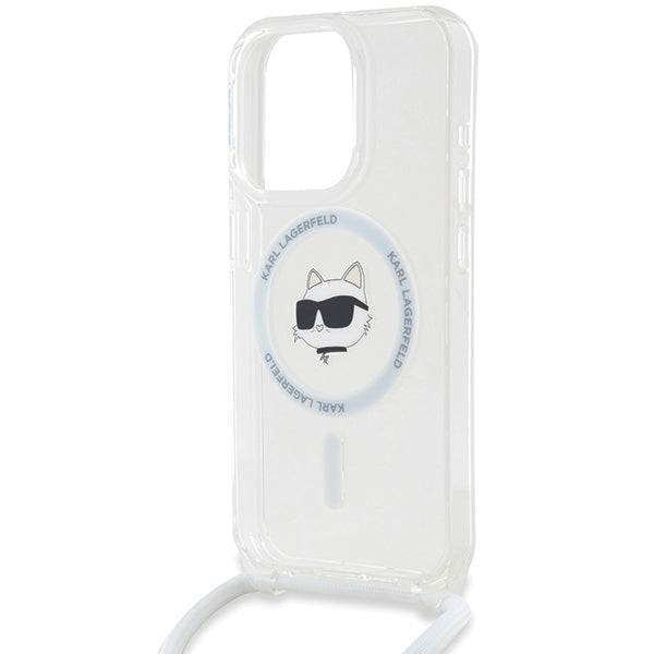 Futrola MagSafe za Apple iPhone 14 Pro Max, Karl Lagerfeld, IML Crossbody Choupette's Head with Strap, Transparentna