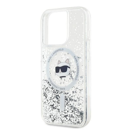 Husa MagSafe za Apple iPhone 14 Pro Max, Karl Lagerfeld, Liquid Glitter Choupette's Head, Transparentna