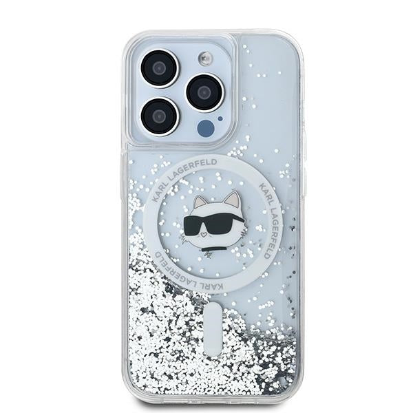 Husa MagSafe za Apple iPhone 14 Pro Max, Karl Lagerfeld, Liquid Glitter Choupette's Head, Transparentna