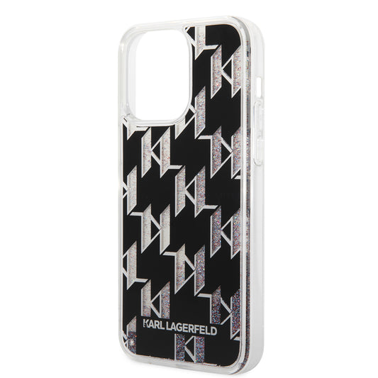 Husa MagSafe za Apple iPhone 14 Pro Max, Karl Lagerfeld, Monogram Liquid Glitter, Crna