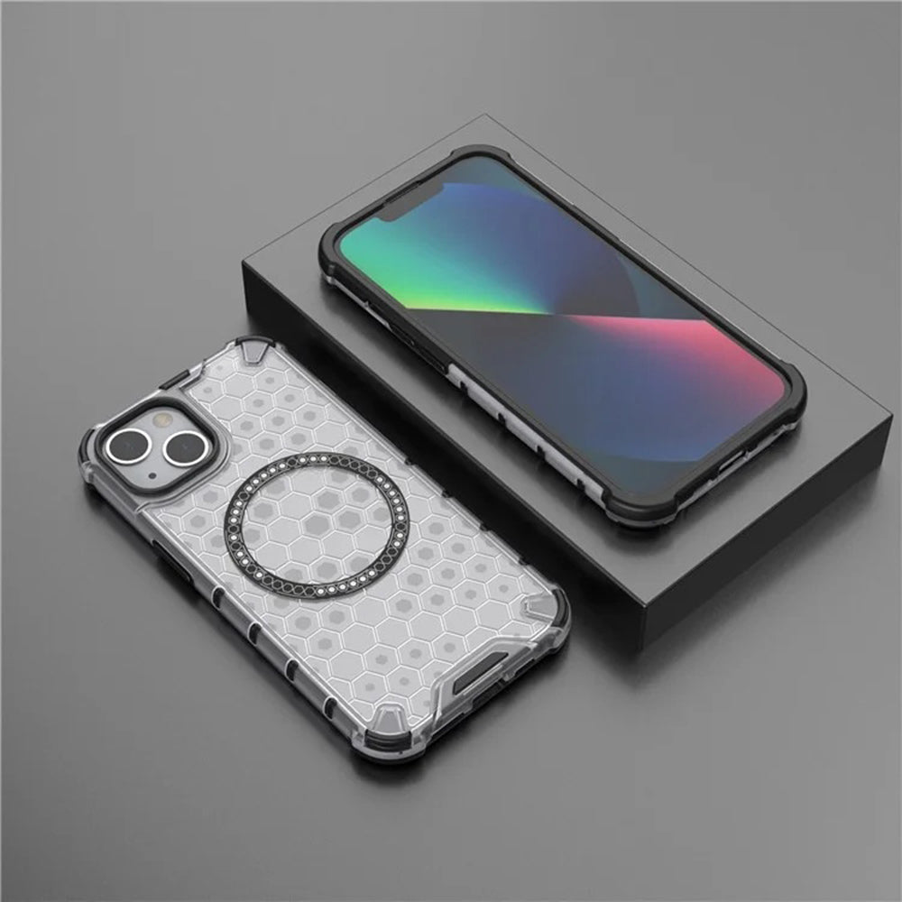 MagSafe futrola za Apple iPhone 14, Techsuit, HoneyComb Shield, Bela