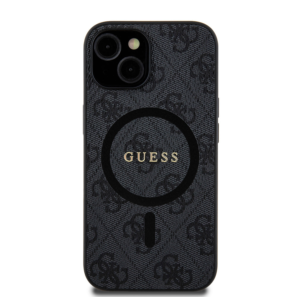 Futrola MagSafe za Apple iPhone 15, Guess, 4G Ring Classic Logo, Crna