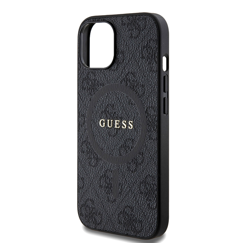 Futrola MagSafe za Apple iPhone 15, Guess, 4G Ring Classic Logo, Crna