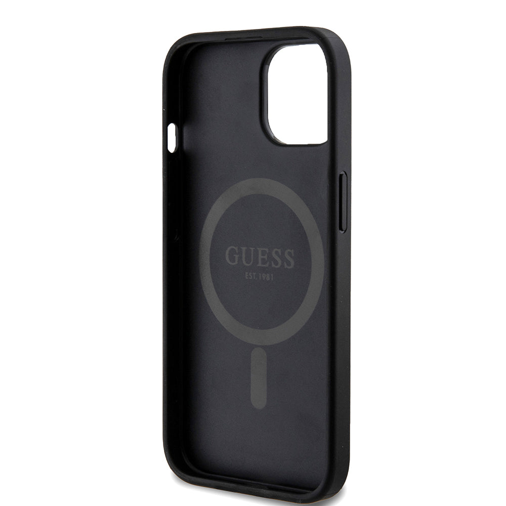 Futrola MagSafe za Apple iPhone 15, Guess, 4G Ring Classic Logo, Crna