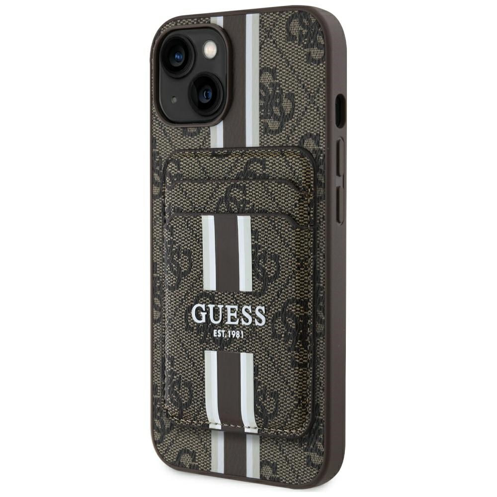 Futrola MagSafe za Apple iPhone 15, Guess, Cardslot 4G Stripes, Braon