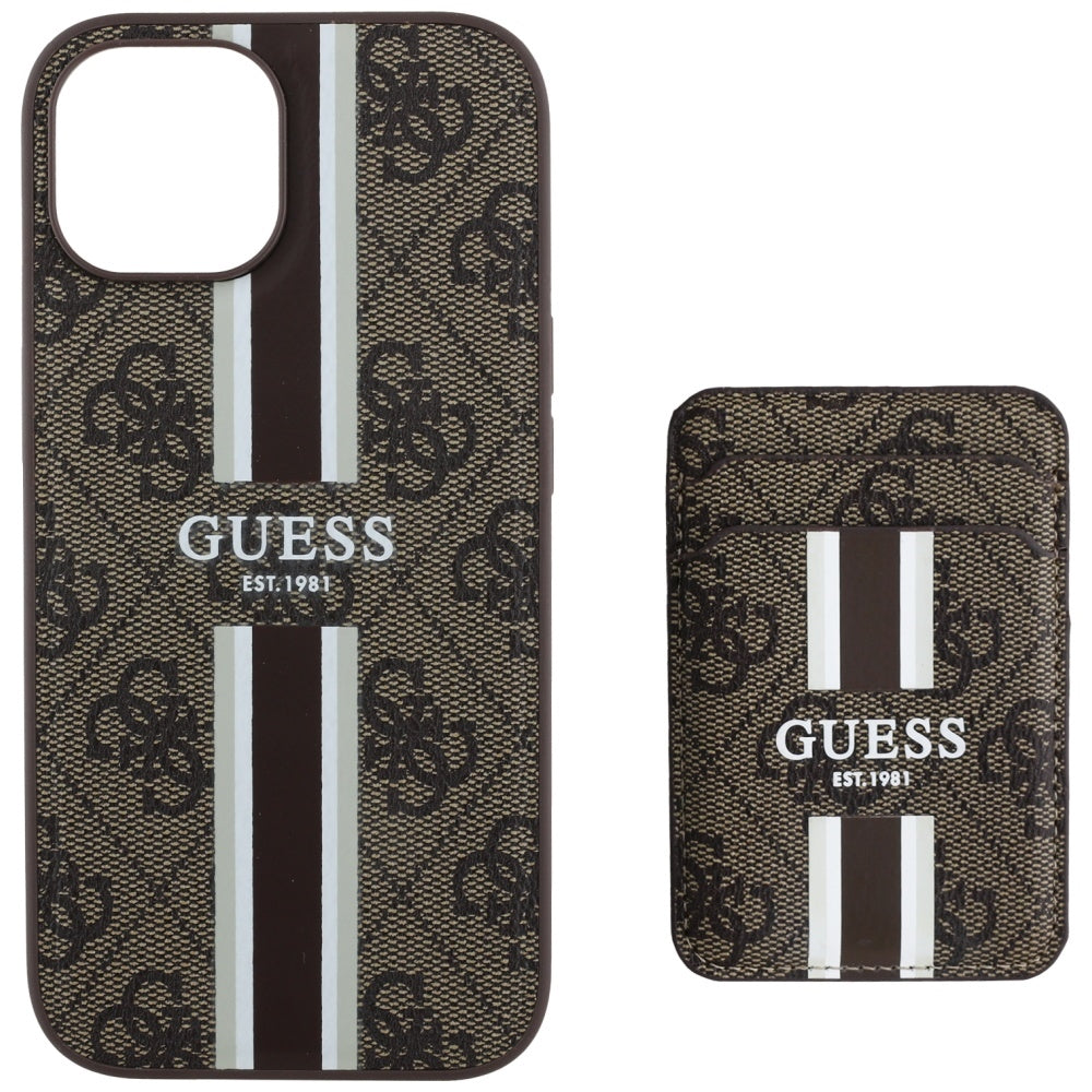 Futrola MagSafe za Apple iPhone 15, Guess, Cardslot 4G Stripes, Braon