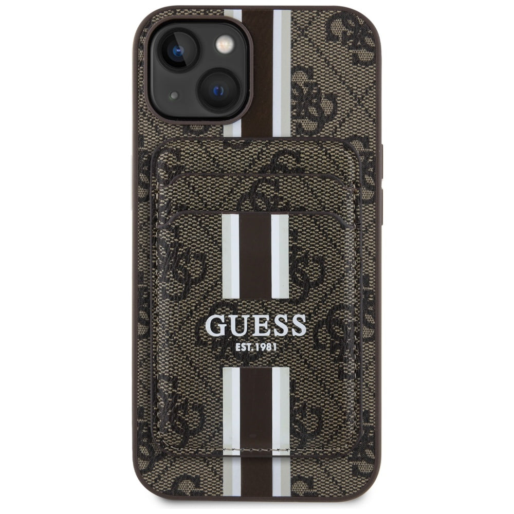 Futrola MagSafe za Apple iPhone 15, Guess, Cardslot 4G Stripes, Braon