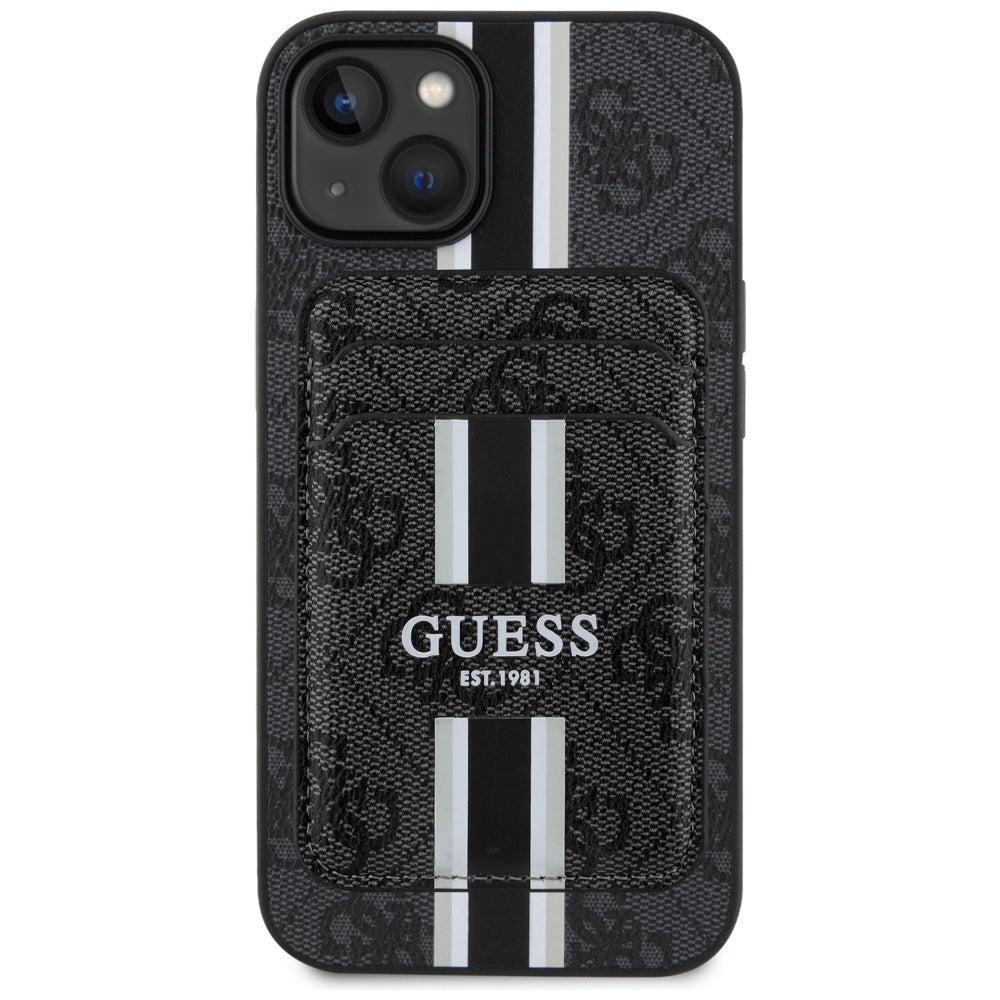 Futrola MagSafe za Apple iPhone 15, Guess, Cardslot 4G Stripes, Crna